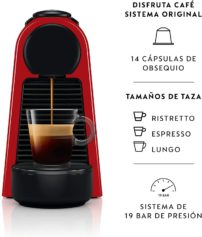 NESPRESSO Cafetera Essenza Mini, Color Roja (Incluye obsequio de 14 cápsulas de café)